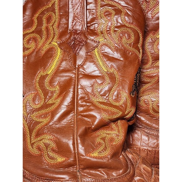 JOHNNY BOOTS Orange Brown Leather Gator Western Embroidered Boots US M7.5 W 9 - Picture 5 of 9